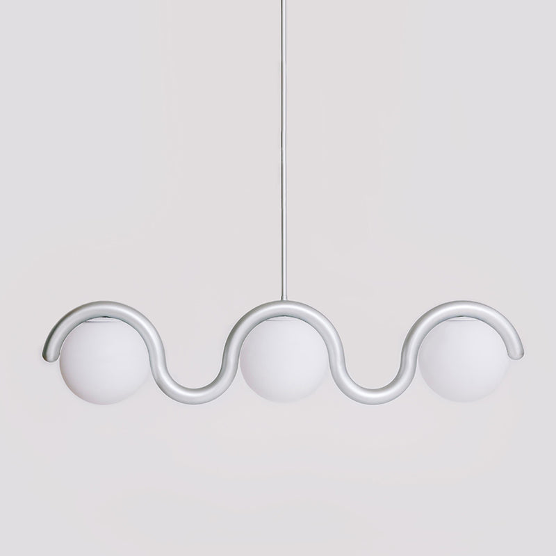 Curved Wave Linear Chandelier with Opal Glass Globes - Arrielight
