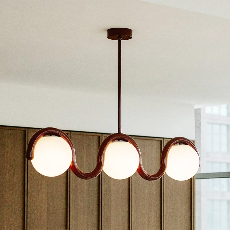 Curved Wave Linear Chandelier with Opal Glass Globes - Arrielight