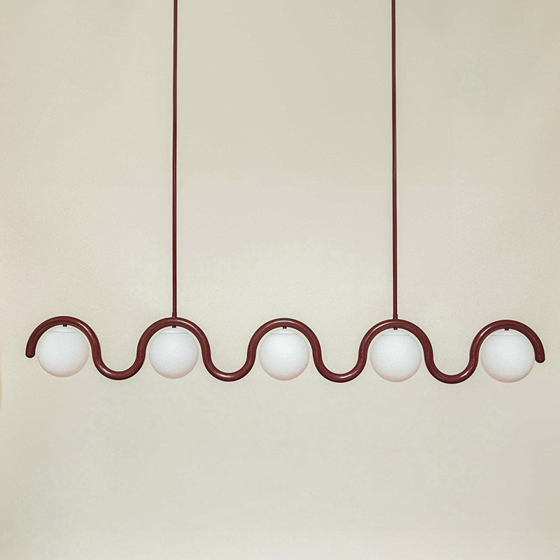 Curved Wave Linear Chandelier with Opal Glass Globes - Arrielight