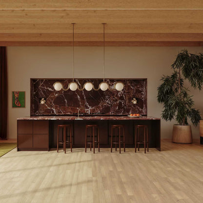 Curved Wave Linear Chandelier with Opal Glass Globes - Arrielight
