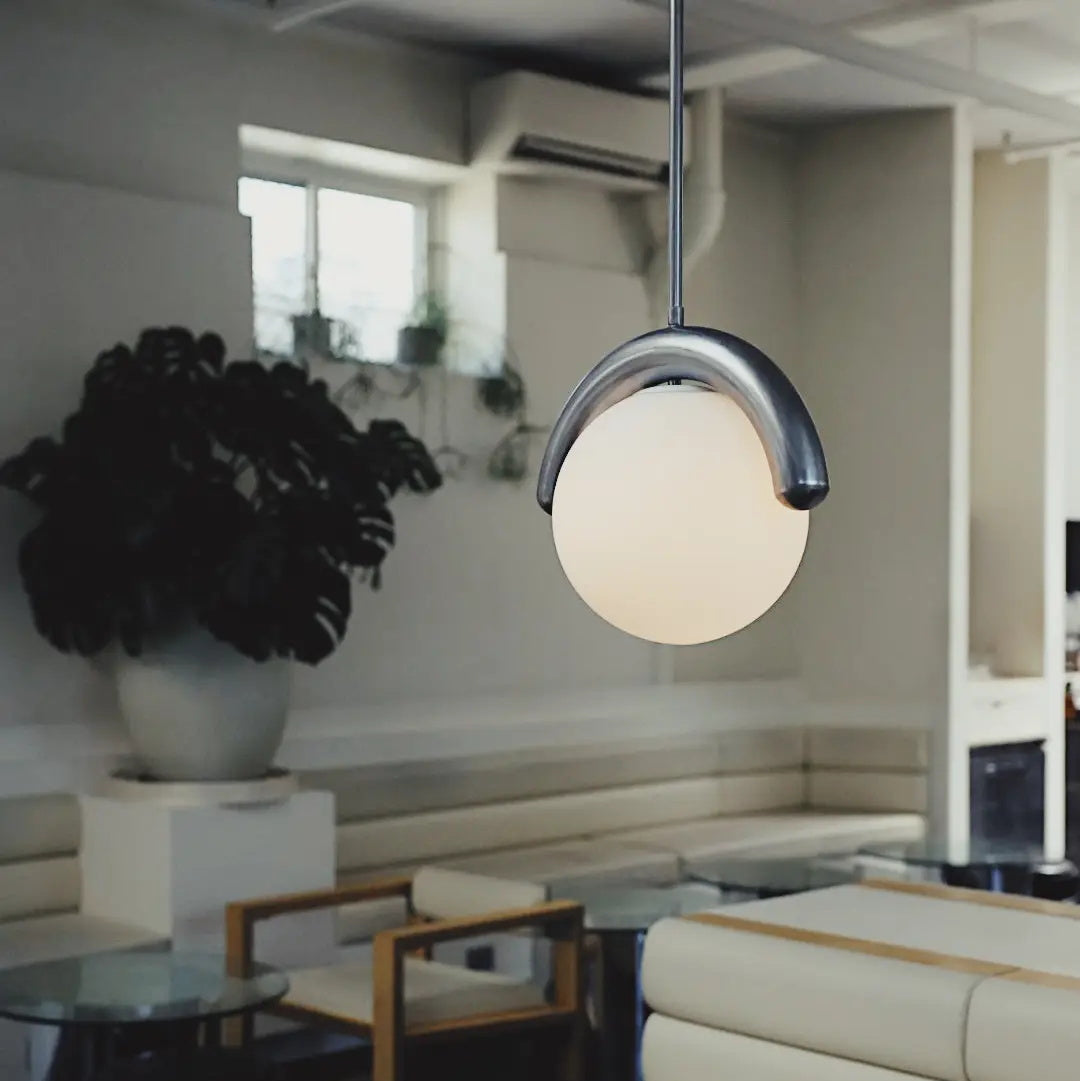 Curved Wave Linear Chandelier with Opal Glass Globes - Arrielight