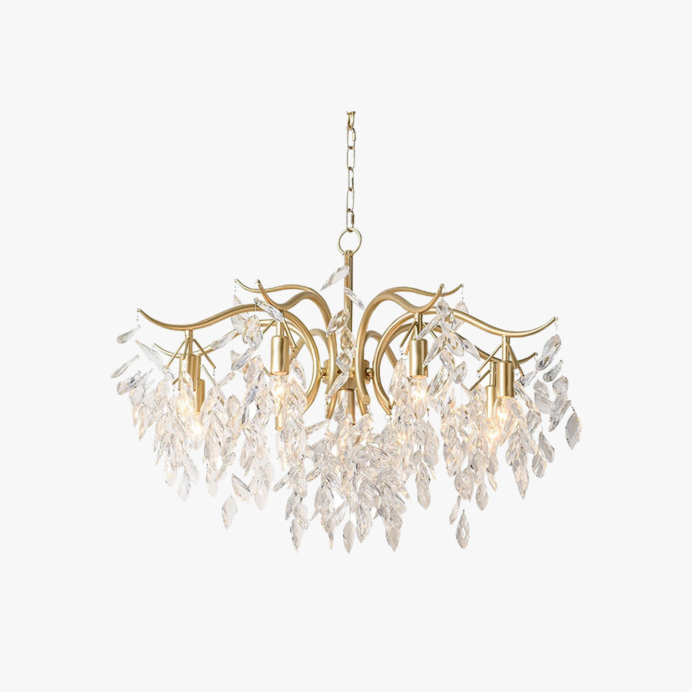 Crystal Leaf Branch Chandelier with Curved Metal Arms - Arrielight