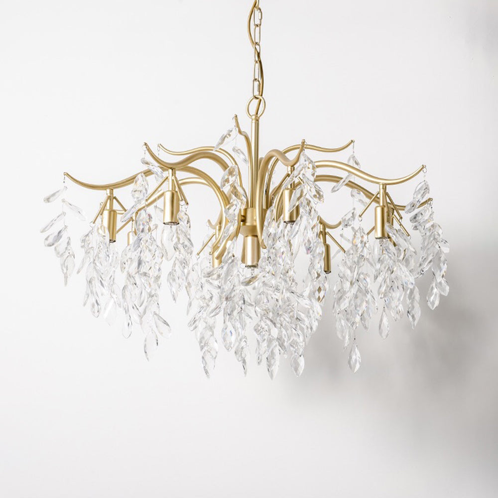 Crystal Leaf Branch Chandelier with Curved Metal Arms - Arrielight