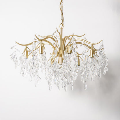 Crystal Leaf Branch Chandelier with Curved Metal Arms - Arrielight