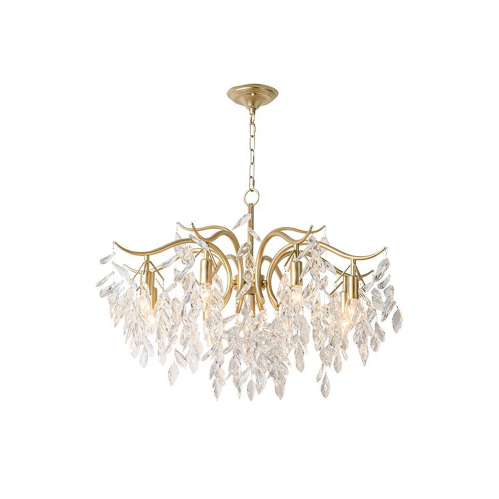 Crystal Leaf Branch Chandelier with Curved Metal Arms - Arrielight