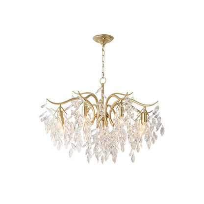 Crystal Leaf Branch Chandelier with Curved Metal Arms - Arrielight