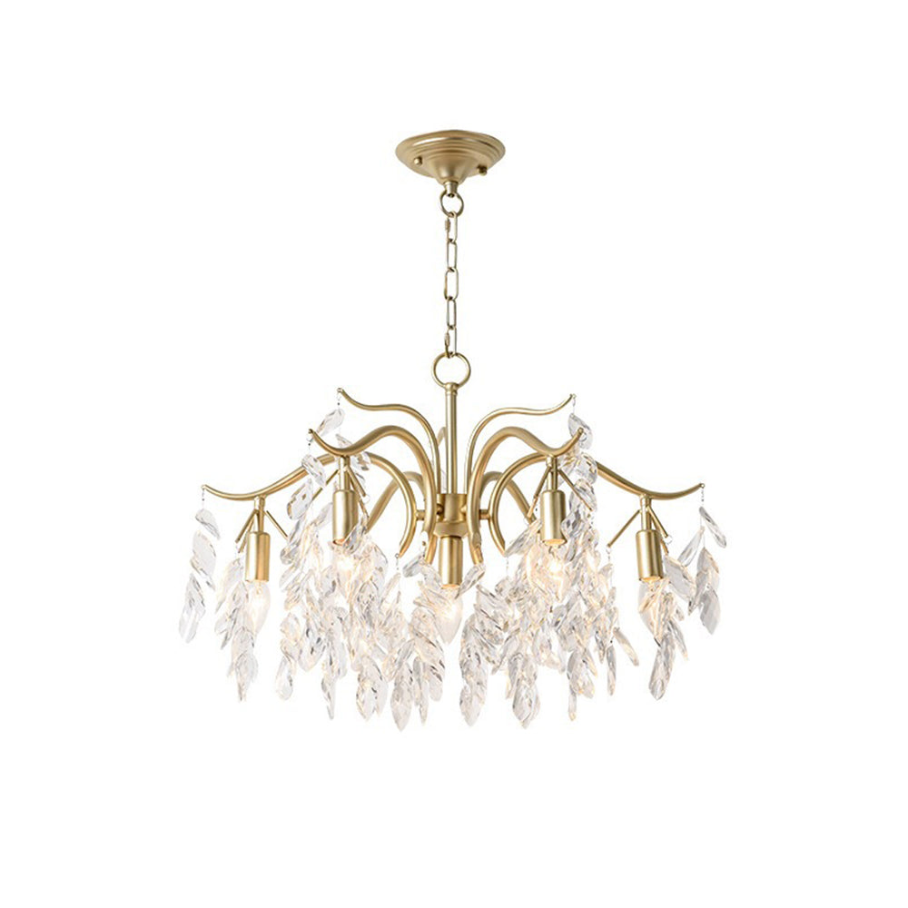 Crystal Leaf Branch Chandelier with Curved Metal Arms - Arrielight