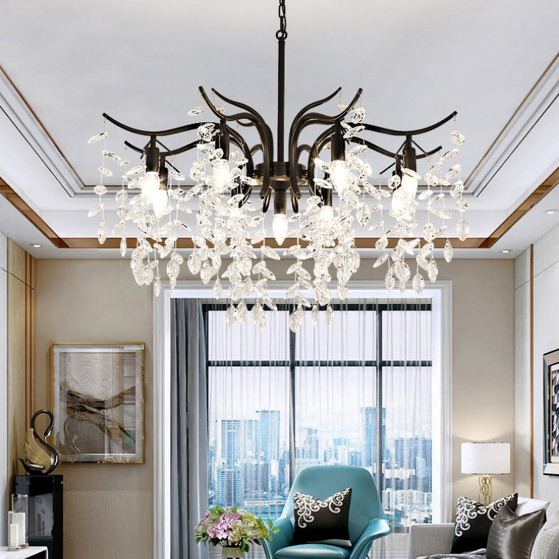 Crystal Leaf Branch Chandelier with Curved Metal Arms - Arrielight