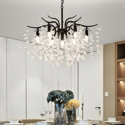 Crystal Leaf Branch Chandelier with Curved Metal Arms - Arrielight