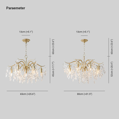Crystal Leaf Branch Chandelier with Curved Metal Arms - Arrielight