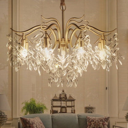 Crystal Leaf Branch Chandelier with Curved Metal Arms - Arrielight