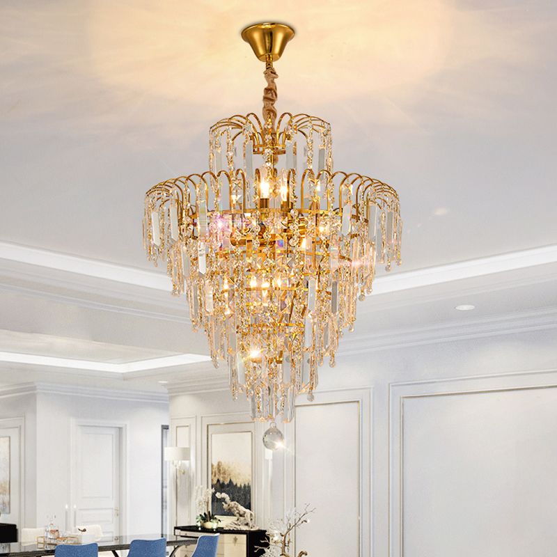 Tiered Crystal Chandelier with Cascading Drops - Arrielight