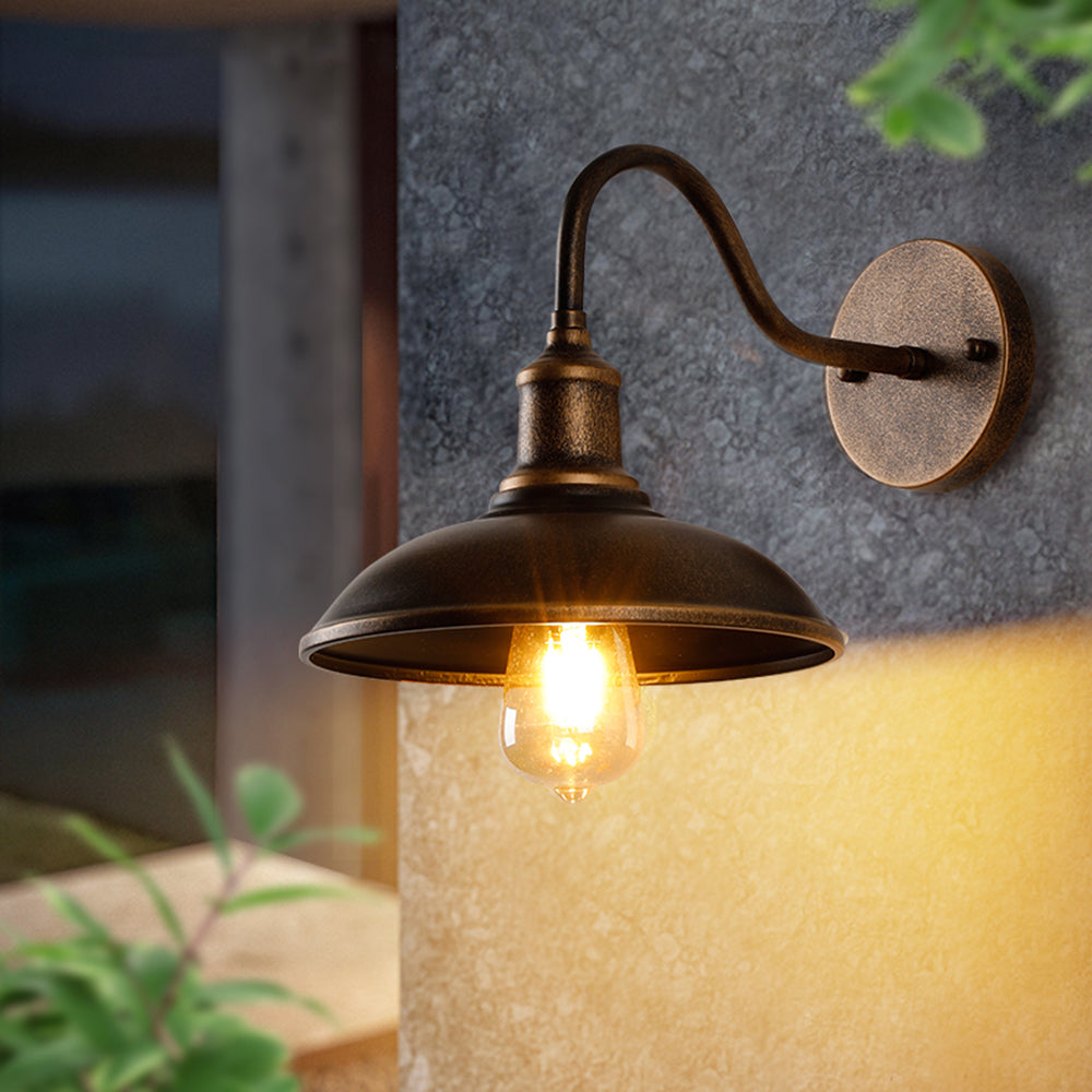 Rustic Bowl Gooseneck Metal Outdoor Wall Light - Arrielight
