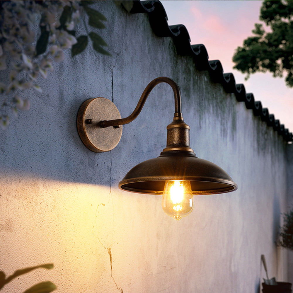 Rustic Bowl Gooseneck Metal Outdoor Wall Light - Arrielight