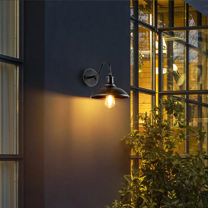 Rustic Bowl Gooseneck Metal Outdoor Wall Light - Arrielight