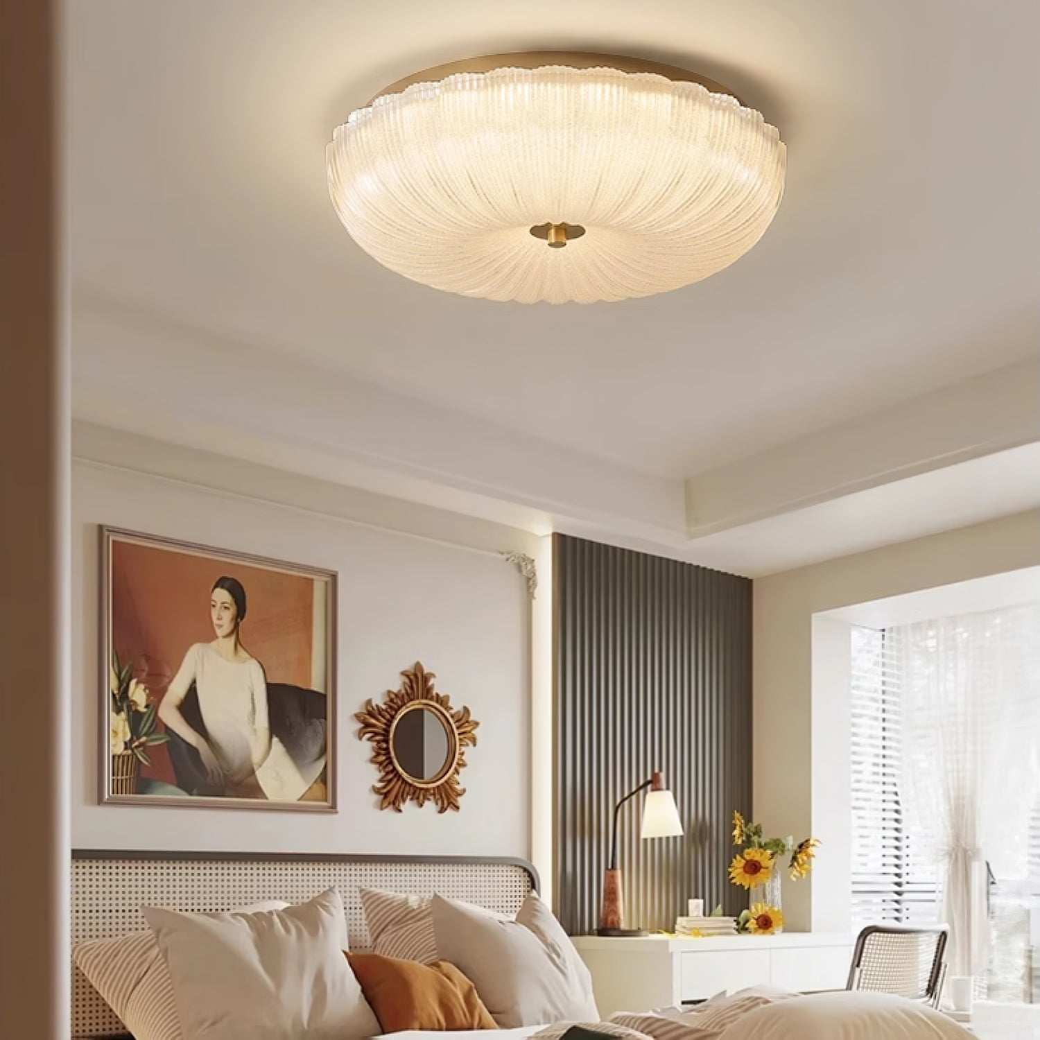 Ripple Glass Flush Ceiling Light with Scalloped Rim - Arrielight