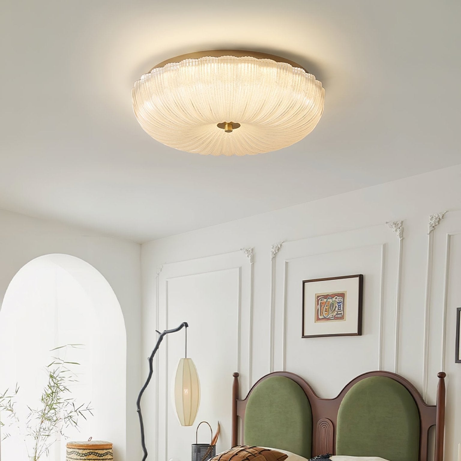 Ripple Glass Flush Ceiling Light with Scalloped Rim - Arrielight
