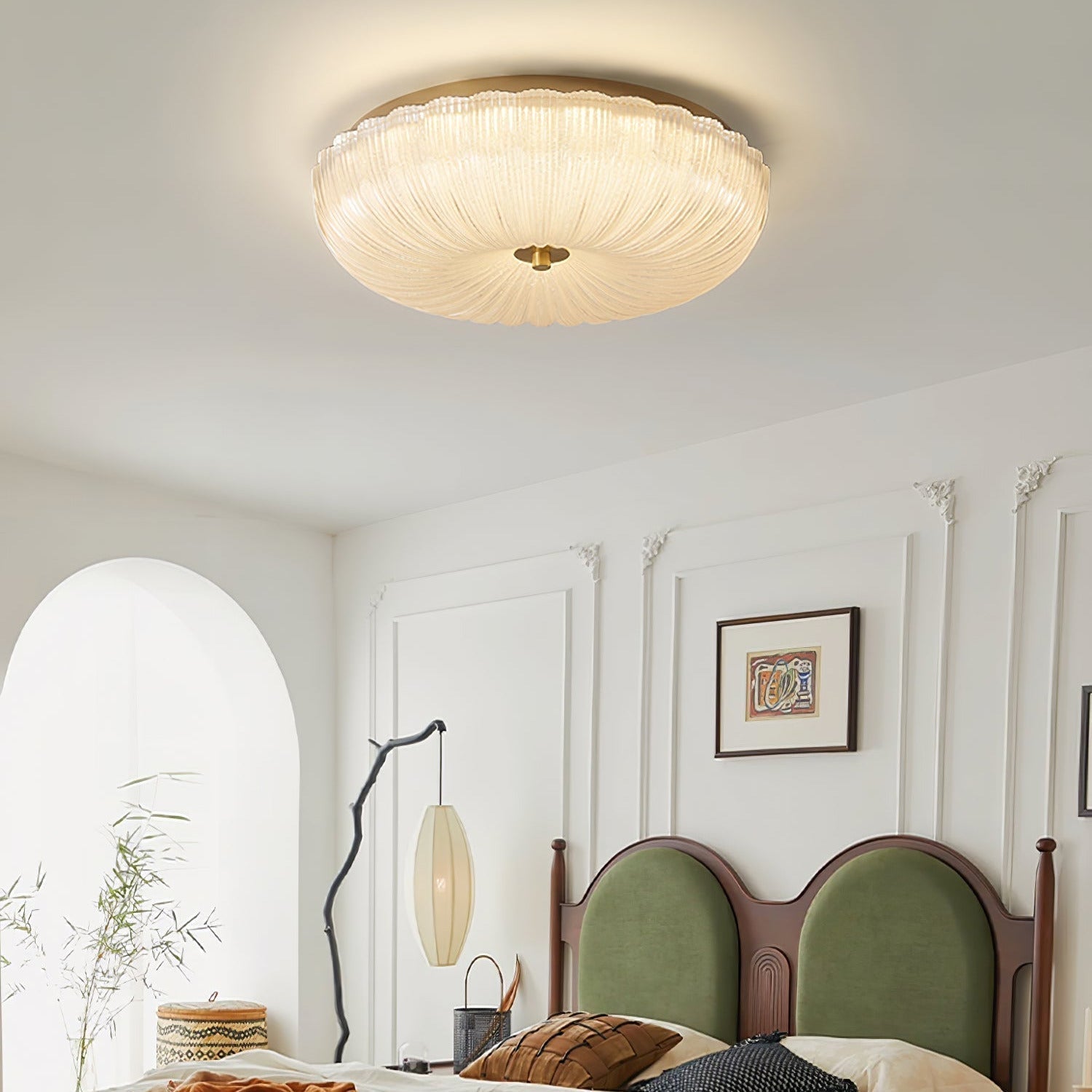 Ripple Glass Flush Ceiling Light with Scalloped Rim - Arrielight