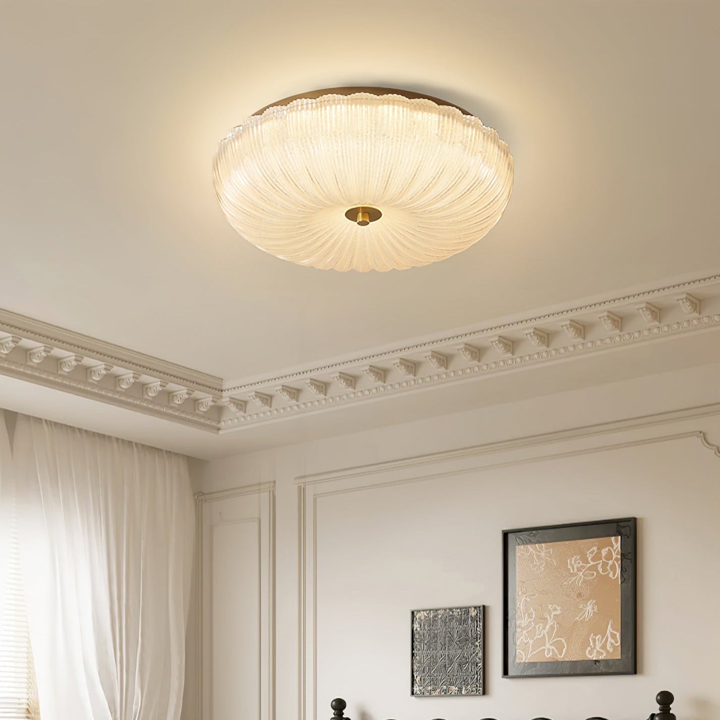 Ripple Glass Flush Ceiling Light with Scalloped Rim - Arrielight