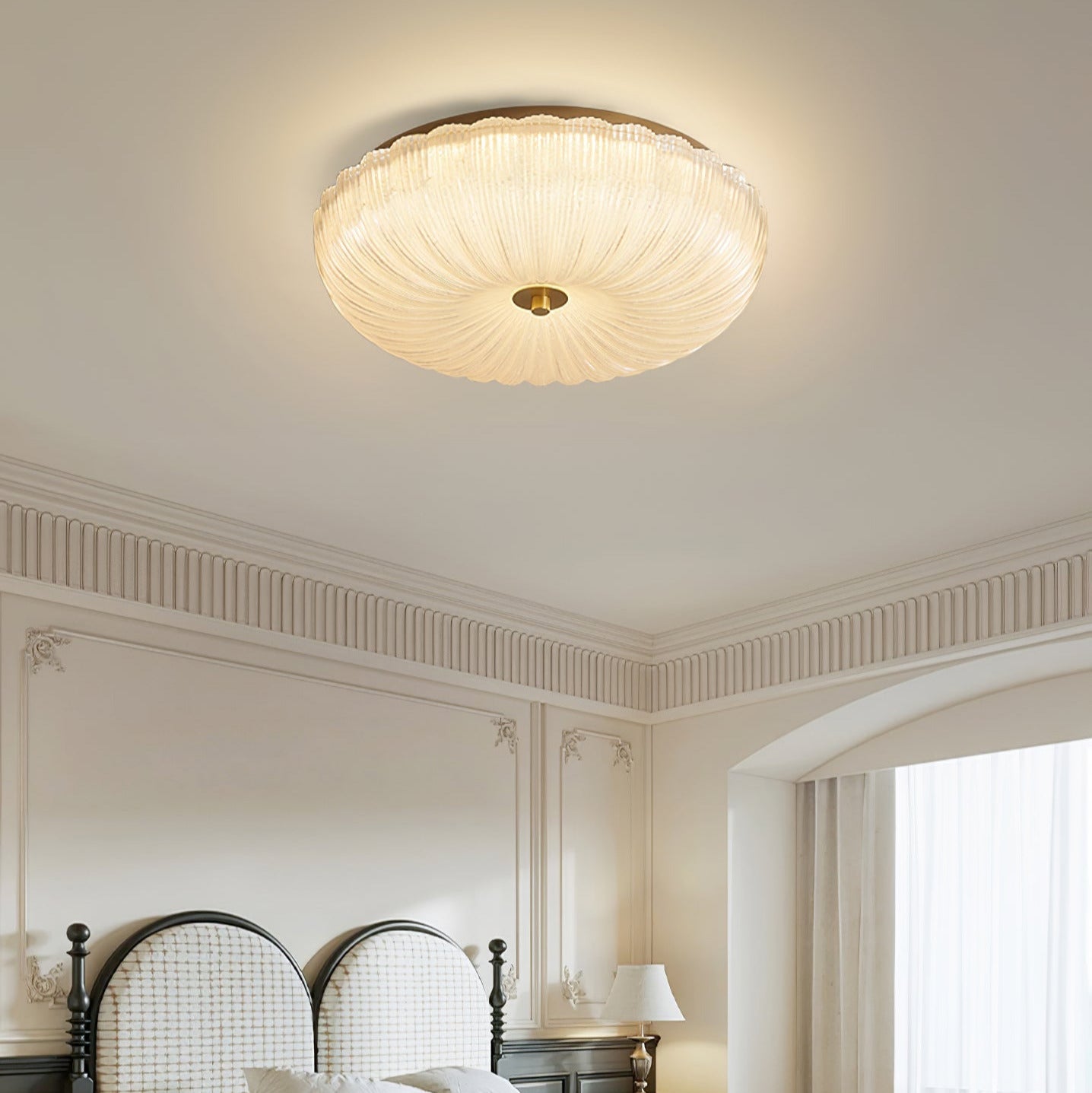 Ripple Glass Flush Ceiling Light with Scalloped Rim - Arrielight