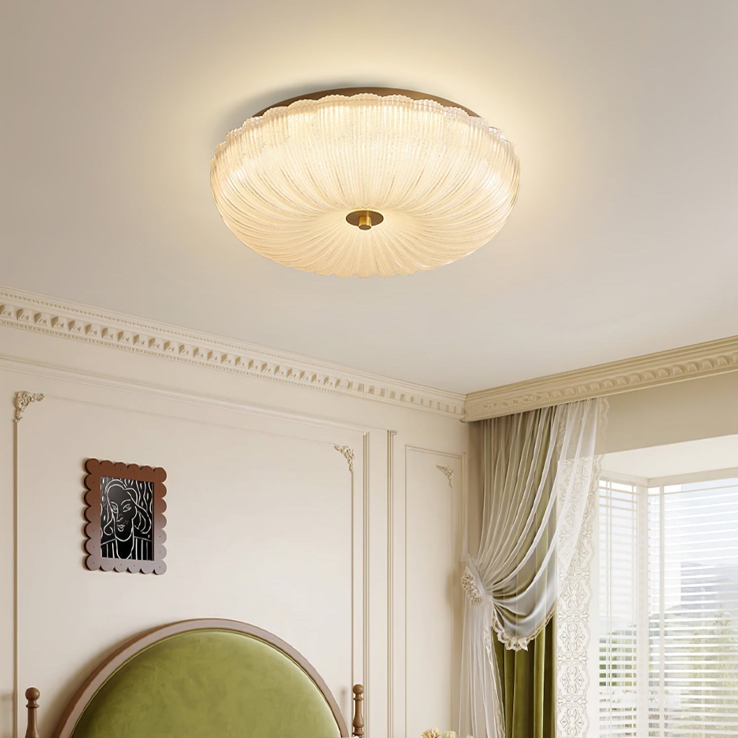 Ripple Glass Flush Ceiling Light with Scalloped Rim - Arrielight