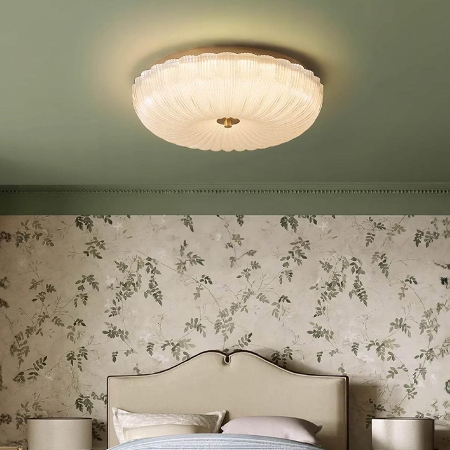 Ripple Glass Flush Ceiling Light with Scalloped Rim - Arrielight