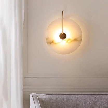 Round Alabaster Disc Wall Light with Slim Arm - Arrielight