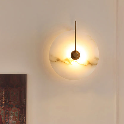 Round Alabaster Disc Wall Light with Slim Arm - Arrielight