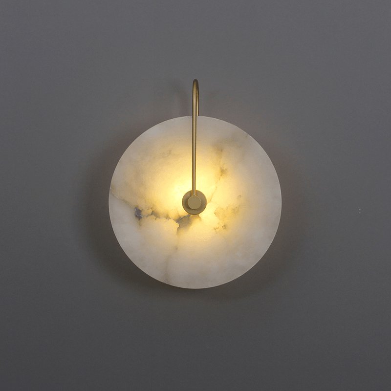 Round Alabaster Disc Wall Light with Slim Arm - Arrielight