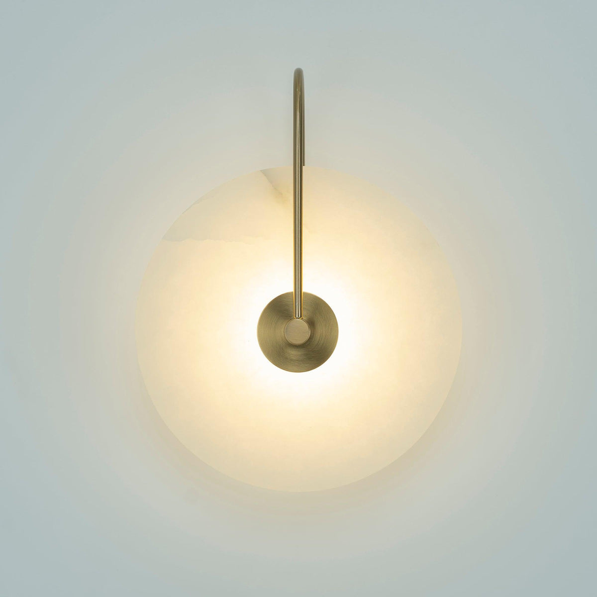 Round Alabaster Disc Wall Light with Slim Arm - Arrielight