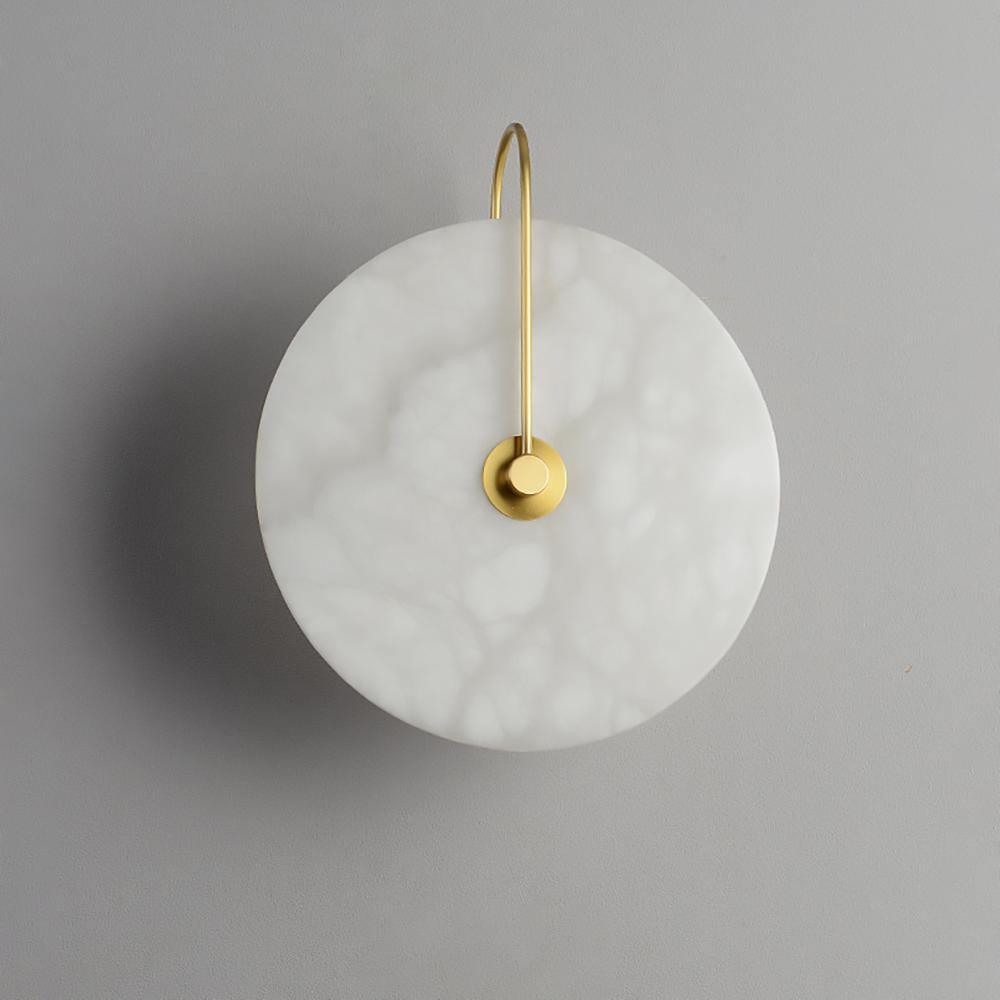 Round Alabaster Disc Wall Light with Slim Arm - Arrielight