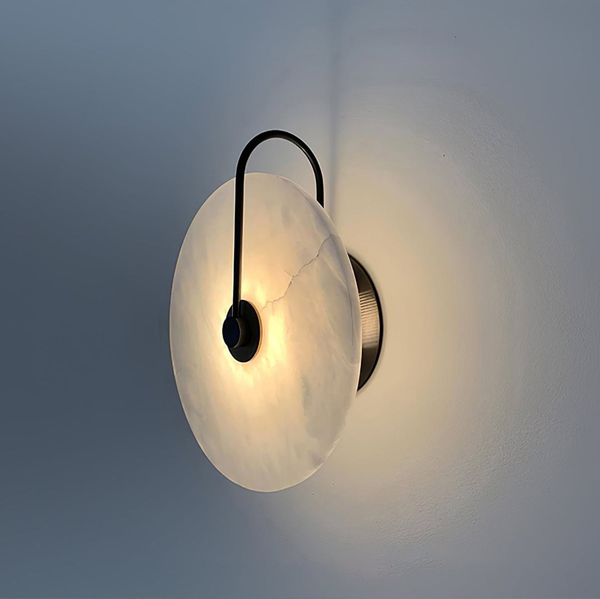 Round Alabaster Disc Wall Light with Slim Arm - Arrielight