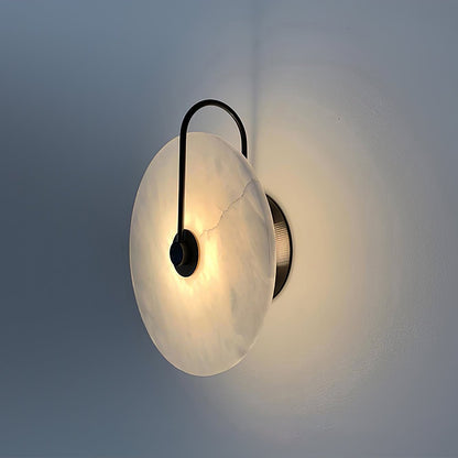 Round Alabaster Disc Wall Light with Slim Arm - Arrielight