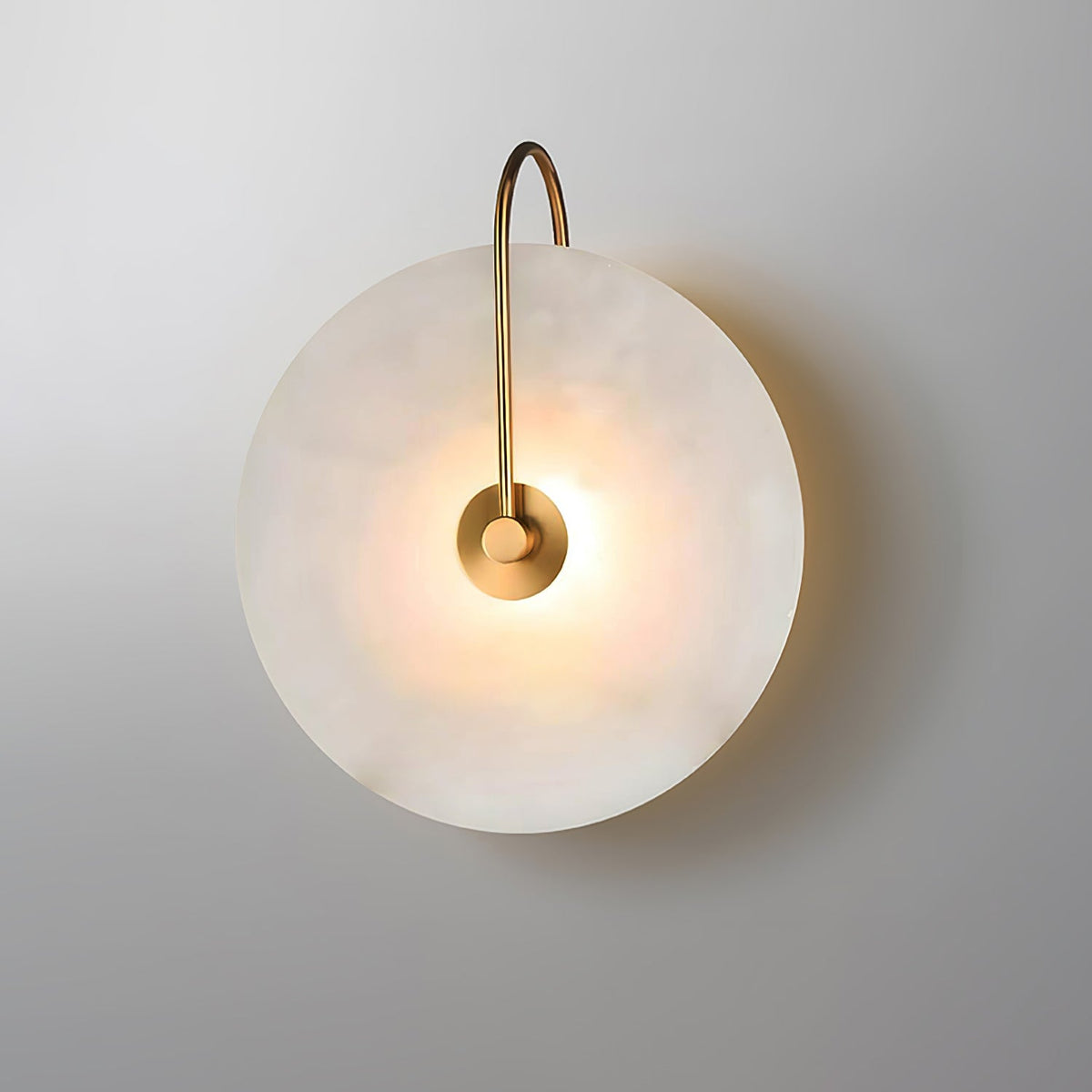 Round Alabaster Disc Wall Light with Slim Arm - Arrielight