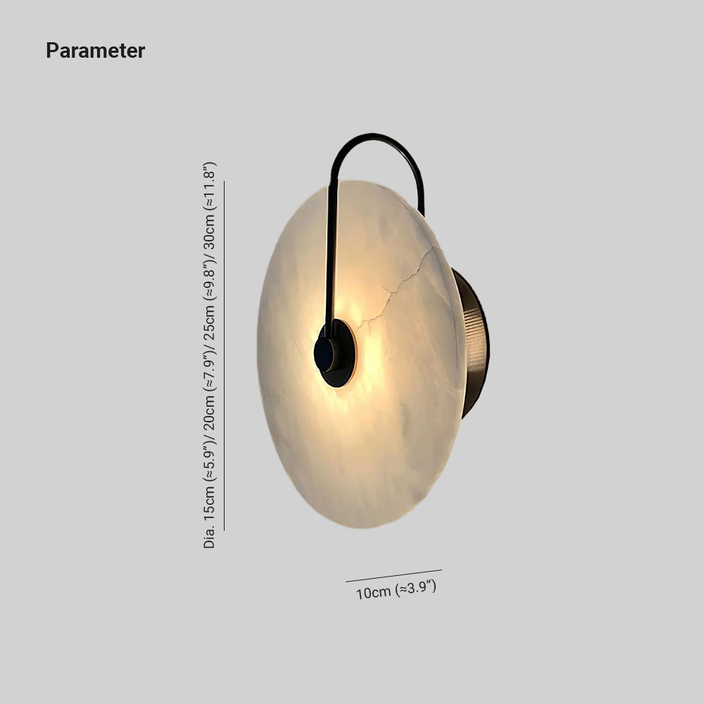 Round Alabaster Disc Wall Light with Slim Arm - Arrielight