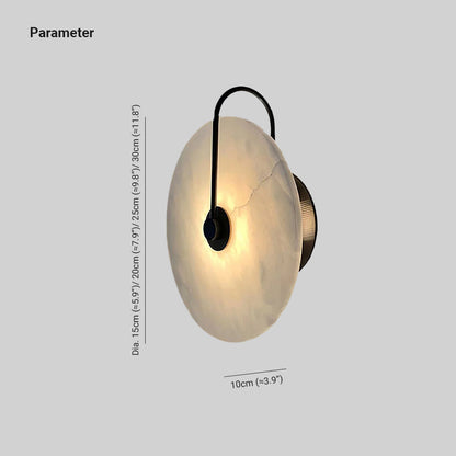 Round Alabaster Disc Wall Light with Slim Arm - Arrielight