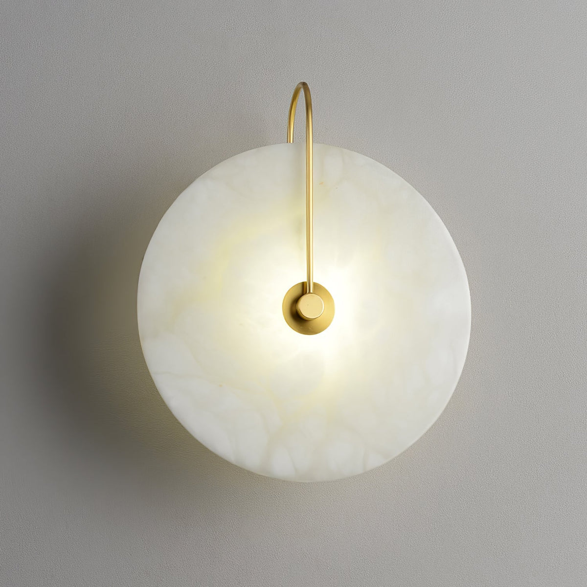Round Alabaster Disc Wall Light with Slim Arm - Arrielight