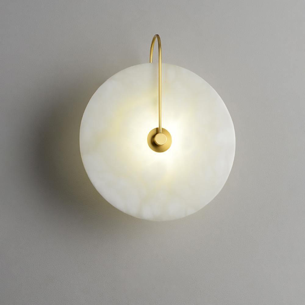 Round Alabaster Disc Wall Light with Slim Arm - Arrielight