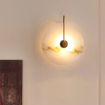 Round Alabaster Disc Wall Light with Slim Arm - Arrielight