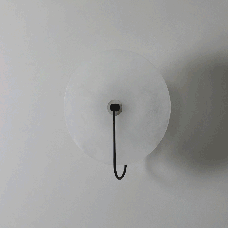 Round Alabaster Disc Wall Light with Slim Arm - Arrielight