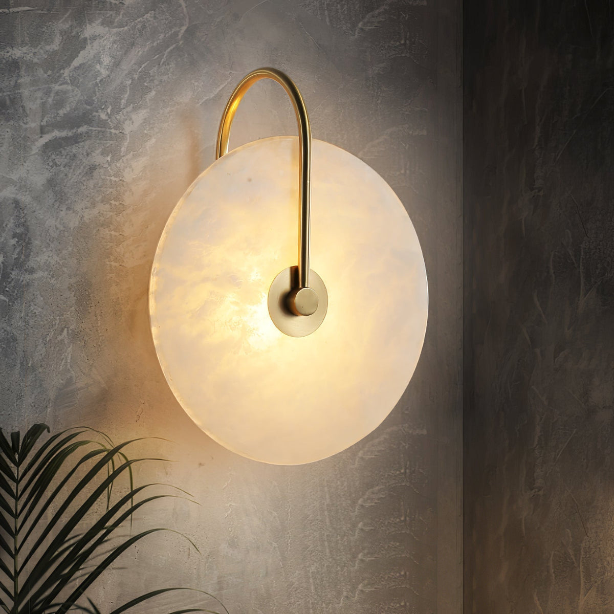 Round Alabaster Disc Wall Light with Slim Arm - Arrielight