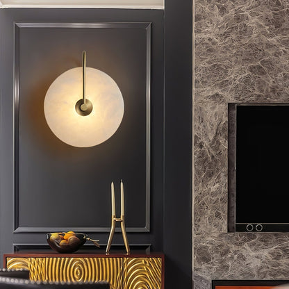 Round Alabaster Disc Wall Light with Slim Arm - Arrielight