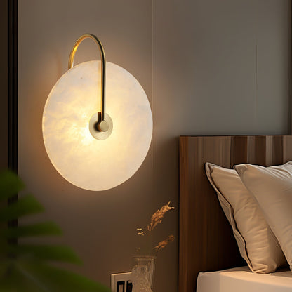 Round Alabaster Disc Wall Light with Slim Arm - Arrielight