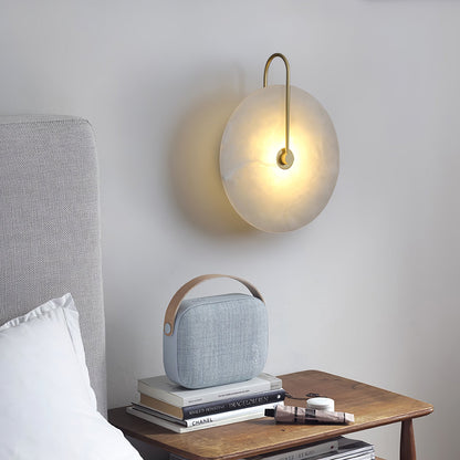 Round Alabaster Disc Wall Light with Slim Arm - Arrielight