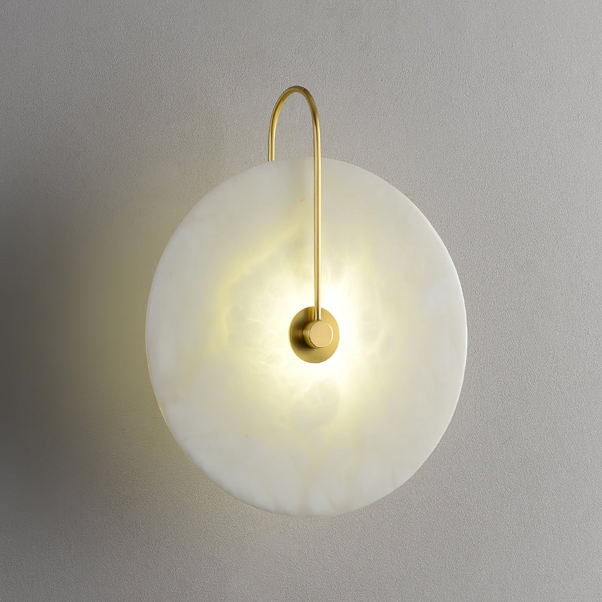 Round Alabaster Disc Wall Light with Slim Arm - Arrielight