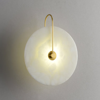Round Alabaster Disc Wall Light with Slim Arm - Arrielight