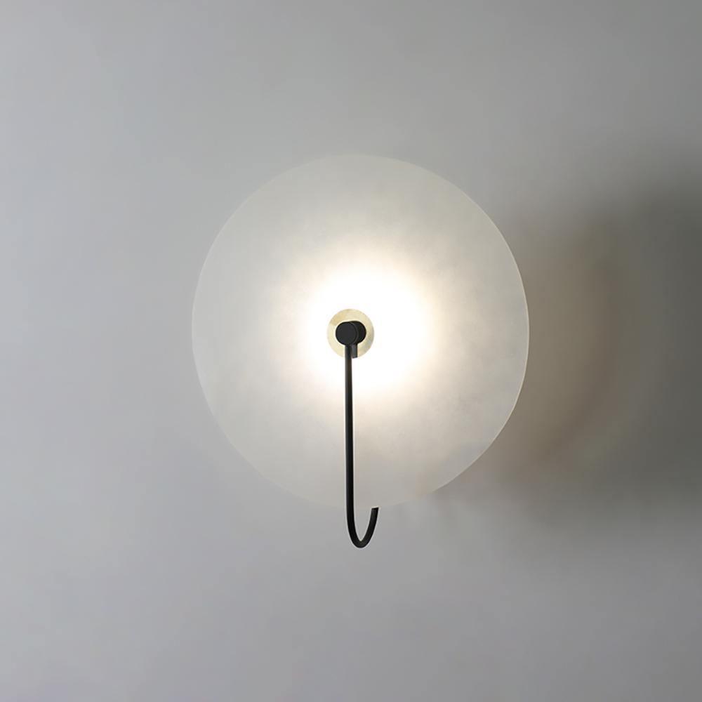 Round Alabaster Disc Wall Light with Slim Arm - Arrielight