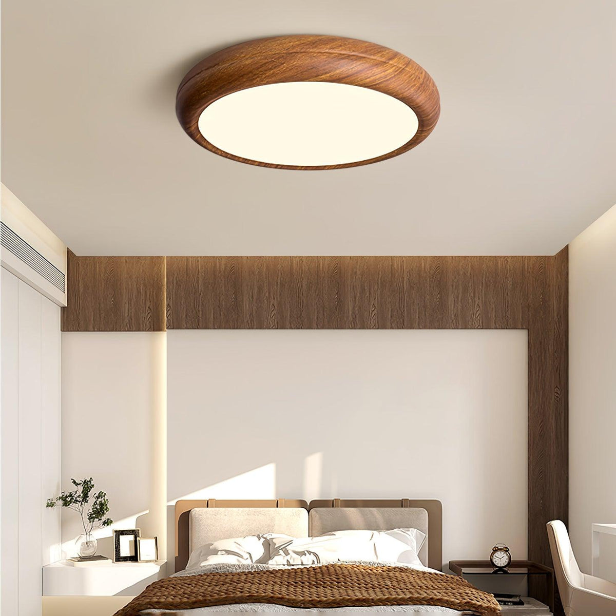 Round Wood-Effect LED Flush Ceiling Light - Arrielight