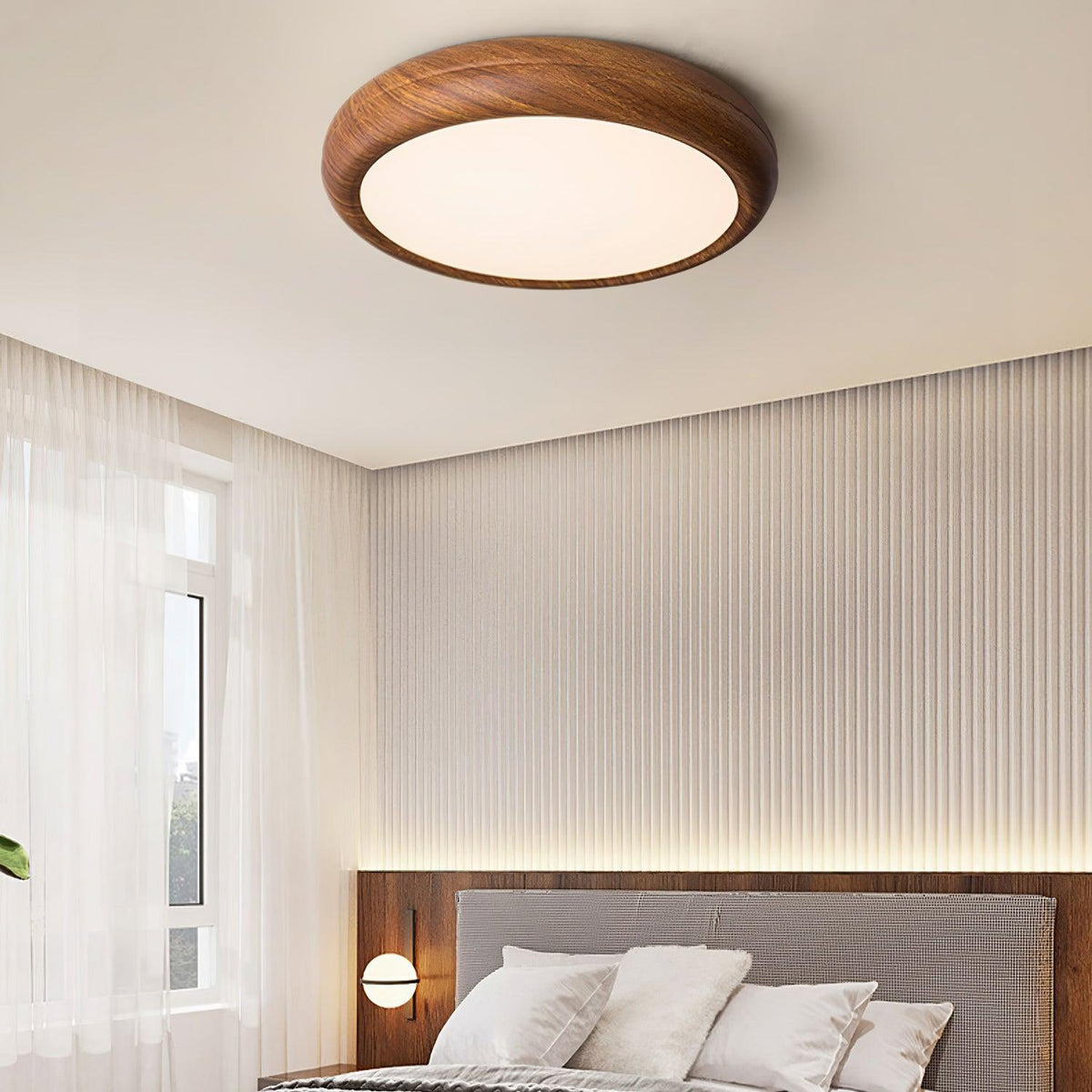 Round Wood-Effect LED Flush Ceiling Light - Arrielight