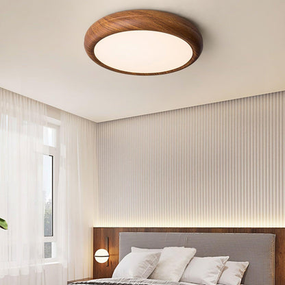 Round Wood-Effect LED Flush Ceiling Light - Arrielight